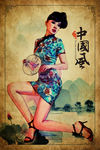 旗袍女人插画分层图片