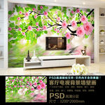 时尚现代绿树花卉水中倒影背景墙