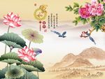 家和富贵牡丹荷花图