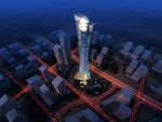 鸟瞰夜景玻璃高层建筑效果图