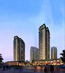 商业住宅步行街夜景建筑效果图