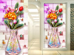 彩雕花瓶花卉蝴蝶3D玉雕玄关