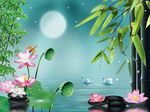 竹子荷花图