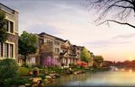 别墅住宅河岸美景黄昏效果图