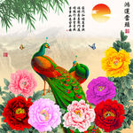 花开富贵孔雀牡丹十字绣无框画