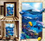 海底世界海豚3D立体画壁画
