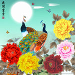花开富贵孔雀牡丹十字绣无框画