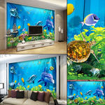 海底世界海豚3D立体背景墙