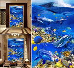 海底世界海豚海龟3D玄关背景墙