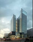 金融中心商务大厦黄昏建筑效果图