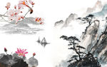 中式古典水墨山水花鸟风景