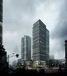 长方盒子酒店夜景建筑效果图
