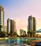 住宅区内廷景观黄昏效果图