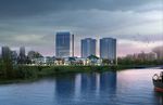 江边夜景高层住宅建筑效果图