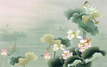荷花中式背景墙