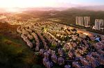 别墅区黄昏鸟瞰景观建筑效果图