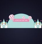 蓝色卡通浪漫城堡婚礼舞台背景