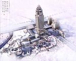 雪景鸟瞰商业购物广场效果图