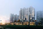 灯火通明住宅区夜景建筑效果图