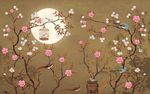 复古花鸟壁画