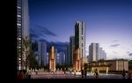 住宅区休息广场夜景建筑效果图