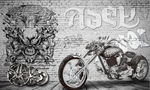 复古砖墙摩托车背景