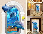 海底世界海豚3D玄关过道背景墙