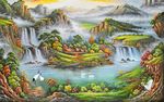 风景油画电视背景墙
