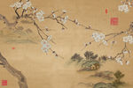中式工笔国画梅花水墨山水背景墙