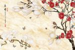 复古春晴花开大理石纹背景墙壁画