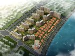 海边高层住宅区鸟瞰建筑效果图