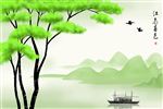 中式江南春色风景背景墙