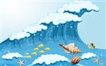 海浪海景海螺时尚立体背景墙