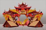 中式楼阁新年门头舞台背景