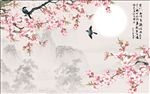 中式桃花花鸟影视背景墙