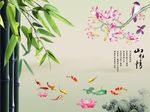 山水情竹子玉兰