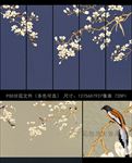 新中式手绘工笔花鸟软装背景壁画