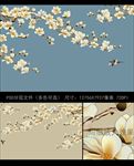 新中式工笔玉兰花鸟背景壁画装饰