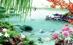 中式花鸟风景背景