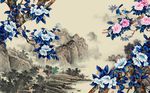 国画花鸟背景墙