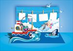 卡通亲子出海可换头像立体插画
