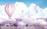 薰衣草风景热气球