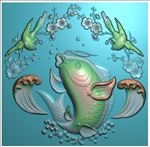 梅花鸟鲤鱼挂件牌子精雕图浮雕图