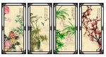 四条屏梅兰竹菊