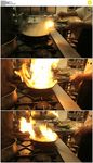 厨师做饭锅里燃烧的火焰