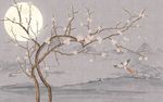 朴素月夜花鸟画