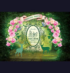 森系婚礼背景设计玫瑰花鹿爱丽丝