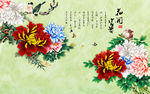 花开富贵牡丹花鸟电视背景墙