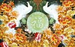 福字白孔雀彩雕牡丹花背景墙