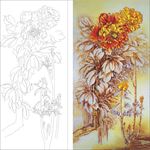 牡丹花艺术玻璃矢量图线条图